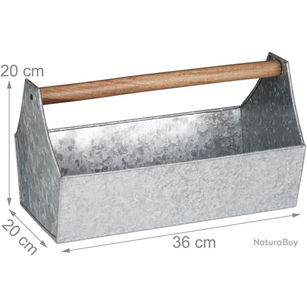 Jardini�re avec poign�e en bois pot de fleur plante caisse en zinc gris 13_0000622_4