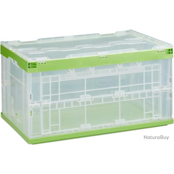 Bote pliable couvercle caisse de rangement plastique coffre transport 60 litres vert 13_0000480