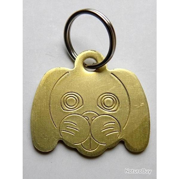 MEDAILLE GRAVEE TETE DE CHIEN TOUTOU EN LAITON gravure, personnalisation offerte