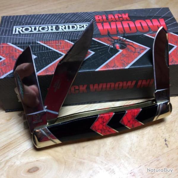 Couteau Rough Rider Stockman Black Widow 2 Lames Acier 440 Manche Araign�e RR1671