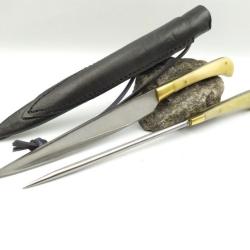 Ensemble couteau et piqueur m&eacute;di&eacute;val Manche en Os  avec Etui en Cuir CN203314071n