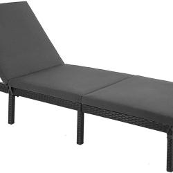 Chaise longue bain de soleil transat de relaxation avec matelas de 5 cm surface tiss&eacute;e inclinable 5