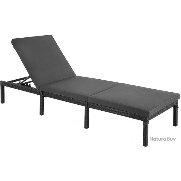 Chaise longue bain de soleil transat de relaxation avec matelas de 5 cm surface tiss�e inclinable 5