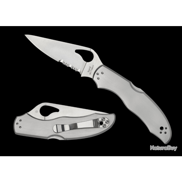Couteau Spyderco Byrd Harrier 2 Stainless Lame Acier 8Cr13MoV Serr Manche Acier Lockback BY01PS2