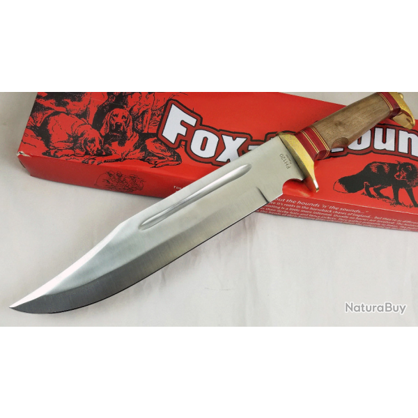 Couteau Bowie Fox-N-Hound 17" Lame Acier Chirurgical Manche Bois Etui Cuir FH120