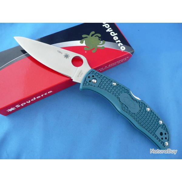 Couteau Spyderco Endela K390 Manche FRN Blue Lame Acier K390 Lockback Clip Made Japan SC243FPK390