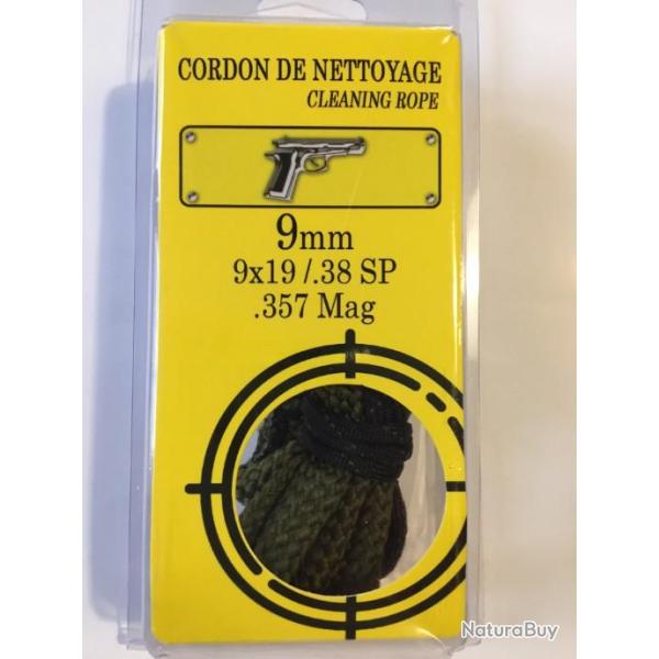 Cordon de nettoyage PISTEURS Calibre 9 mm (Pistolet et revolver calibre 9X19,38 Sp,357 Mag)