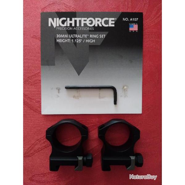 MONTAGE OPTIQUE - COLLIERS NIGHTFORCE ULTRALITE EN TITANE /  30mm