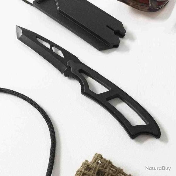 CN11430BK Couteau de Cou Tanto Lame Acier Inox Manche ABS Etui Nylon