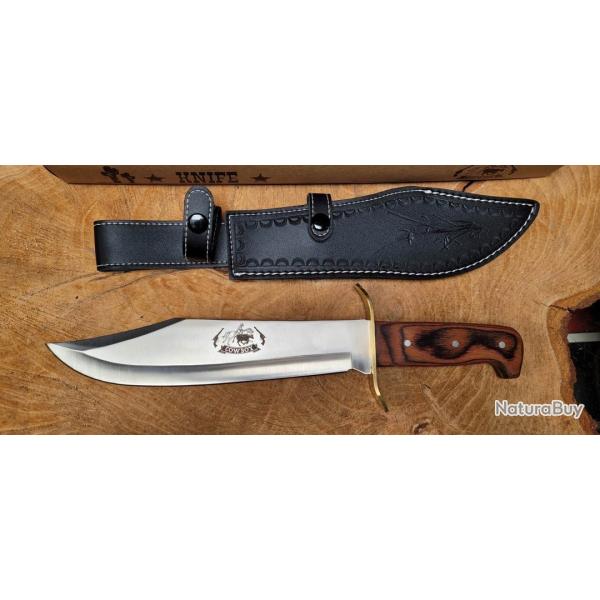 Couteau de chasse - lame bowie 3Cr13MoV, micarta, �tui cuir