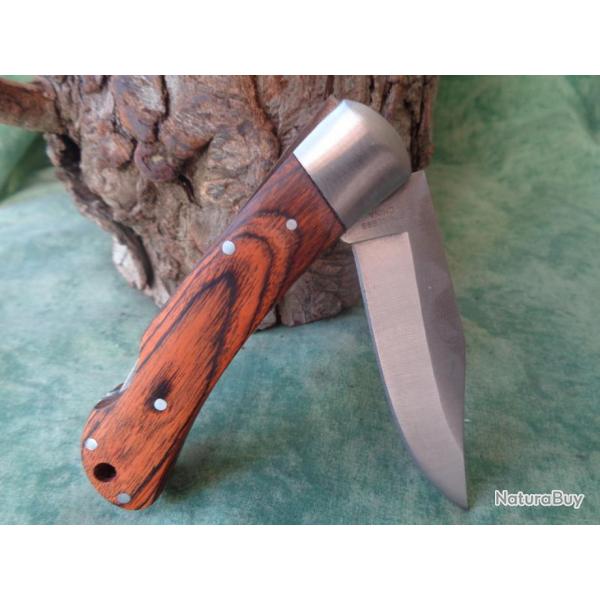 Couteau De Poche EDC Lame Acier Inox Manche Bois Lockback Etui Nylon CN210725