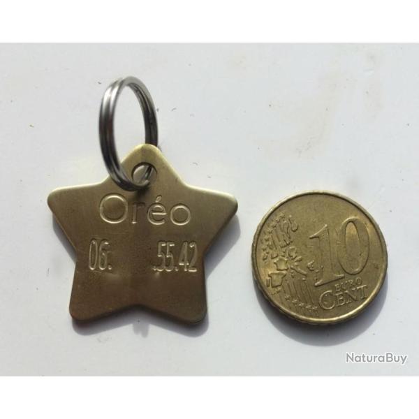 MEDAILLE GRAV�E CHIEN ETOILE LAITON (petit mod�le)  gravure 1 ou 2 faces