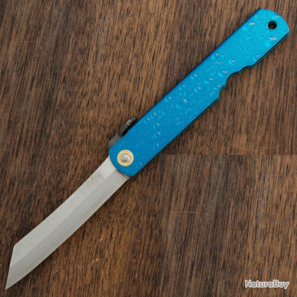 HIGO28 Couteau Higonokami Mizushibuki Splash Blue Paper Manche M�tal Gouttes d'Eau Made In Japan