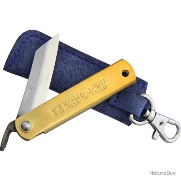 HIGO75BS Couteau Higonokami Brass Blue Paper Manche Laiton Pochette Bleu Japan