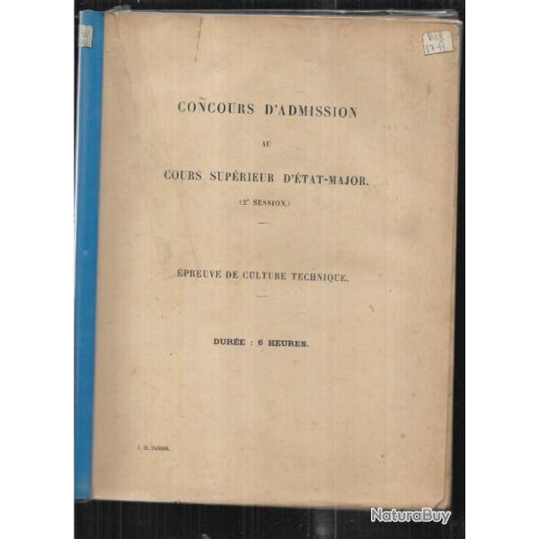 concours d'admission au cours sup�rieur d'�tat-major , culture technique (aviation)