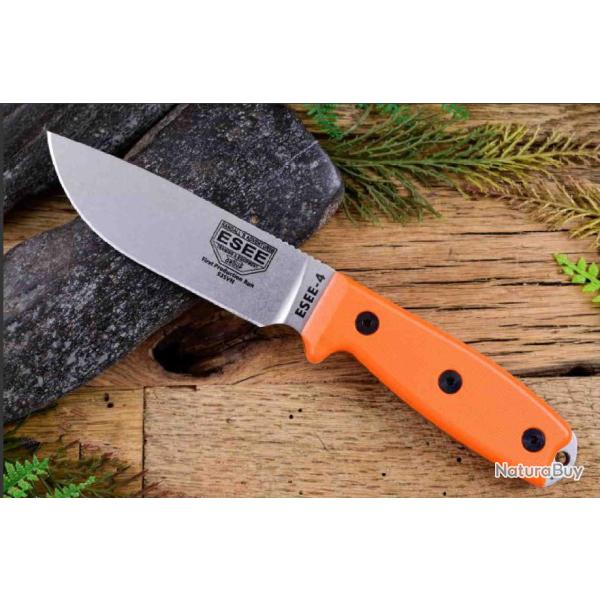 Couteau ESEE Model 4 S35VN Orange Manche G10 Lame Acier S35VN Etui Molded Made USA ES4PS35VOR