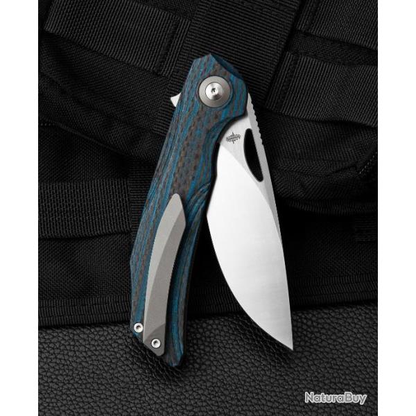 Couteau Bestech Falko Blue Lame Acier 154CM Manche G10/Fibre Carbone Linerlock Clip BTKL01B