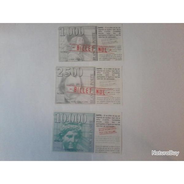 serie de 3 billets fictifs de jeux