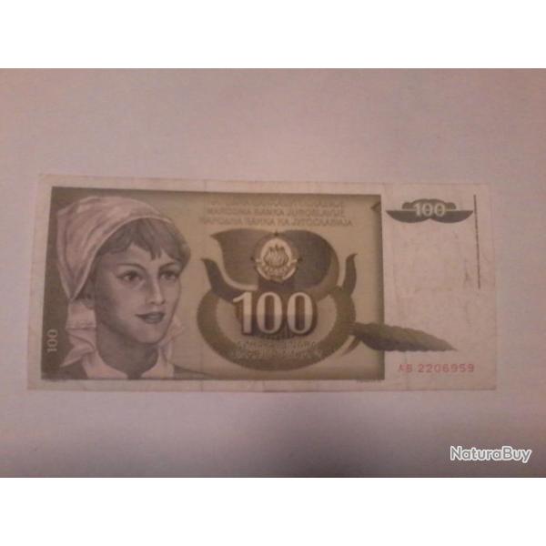 billet yougoslave de 100 dinara 1991 N�AD2206959