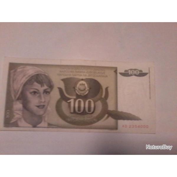 billet yougoslave de 100 dinara 1991 N�AD2354000