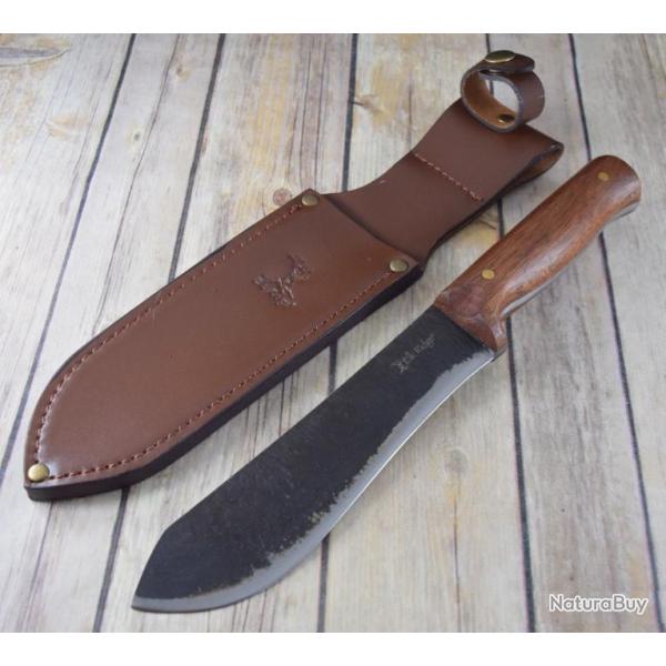 Couteau Elk Ridge Bushcraft Lame Acier Carbone 65mn Manche Cerisier Etui Simili Cuir ER20012L