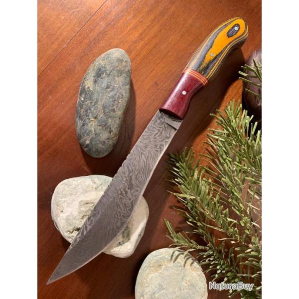 Pi�ce unique !  - �l�gante et solide lame damas - 4 mm ! Full Tang.