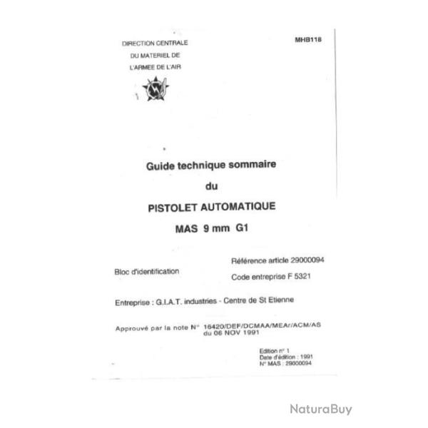 notice pistolet MAS G1 (envoi par mail) - VENDU PAR JEPERCUTE (m640)