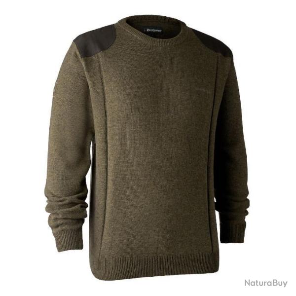 Pull en tricot � col rond kaki Sheffield Deerhunter