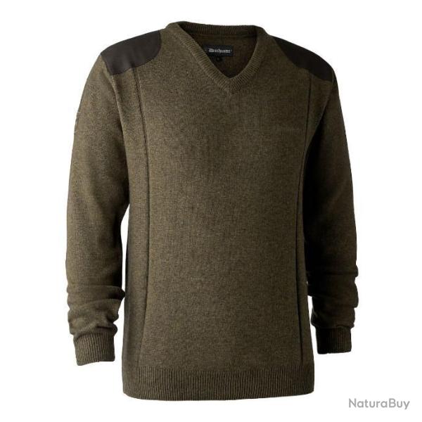 Pull en tricot � col V kaki Sheffield Deerhunter