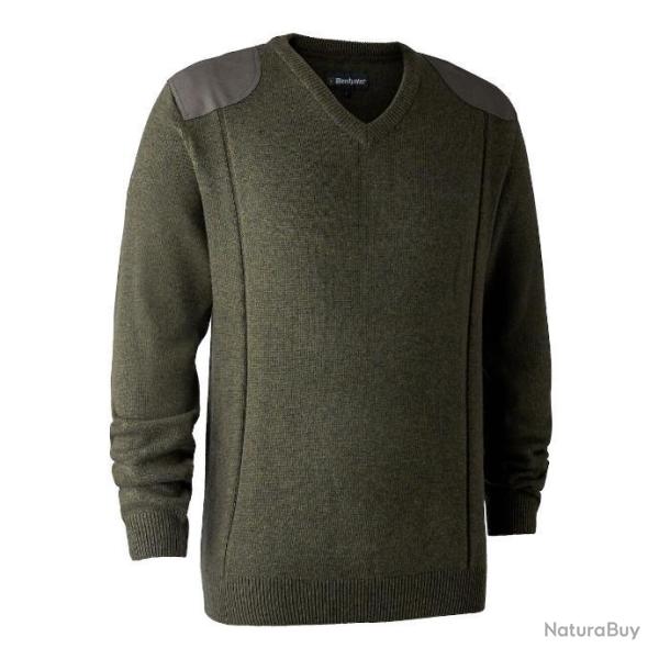 Pull en tricot � col V vert Sheffield Deerhunter