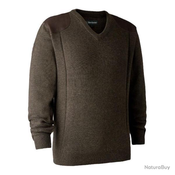 Pull en tricot � col V marron Sheffield Deerhunter