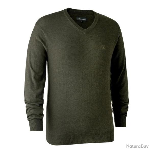 Pull en tricot � col en V Kingston vert Deerhunter