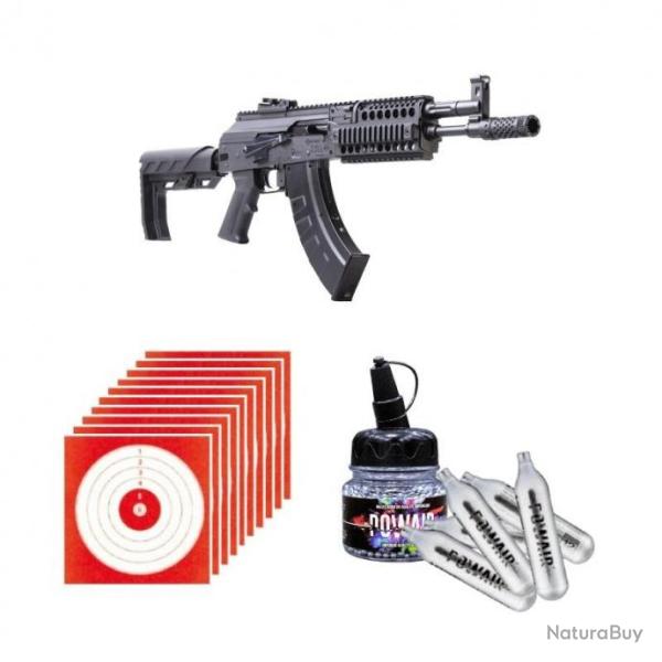 Pack Carabine AK1 Crosman Full Auto Cal.4.5 BBS + 1500 Billes BB's powair + 5 Co2 + 10 cibles