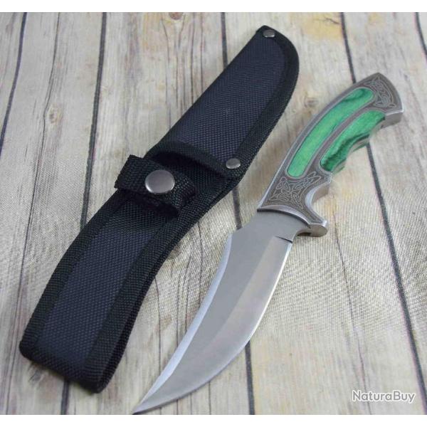 Couteau de Chasse Celtic Lame Acier Inox Manche Bois Etui Nylon CN211396GN