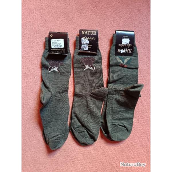 LOT DE 3 PAIRES DE CHAUSSETTES VERTES AVEC DECOR CHASSE POINTURE 39/40