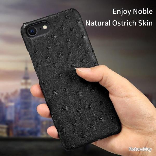 Coque pour iPhone Autruche Veritable, Couleur: Noir, Smartphone: iPhone 12 Pro