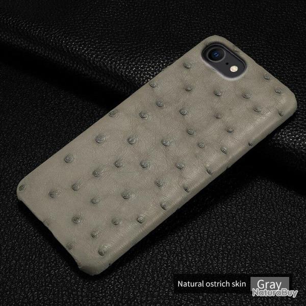 Coque pour iPhone Autruche Veritable, Couleur: Gris, Smartphone: iPhone 12 Pro
