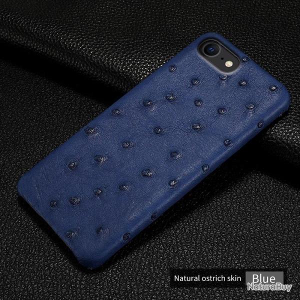 Coque iPhone Autruche Veritable-Bleu-iPhone 12 Mini