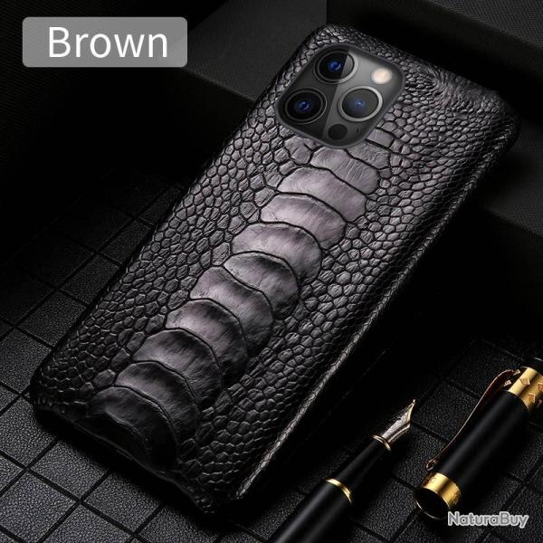 Coque pour iPhone Autruche Veritable, Couleur: Pied Noir, Smartphone: iPhone 12 Mini