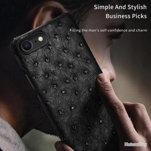 Coque pour iPhone Autruche Veritable, Couleur: Noir, Smartphone: iPhone 12 Pro Max
