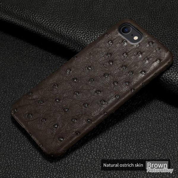 Coque pour iPhone Autruche Veritable, Couleur: Marron, Smartphone: iPhone 11