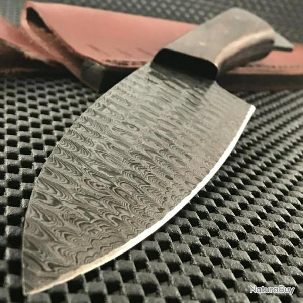 Couteau de Chef Damas Lame 256 Couches Manche Bois Etui Cuir DM1266