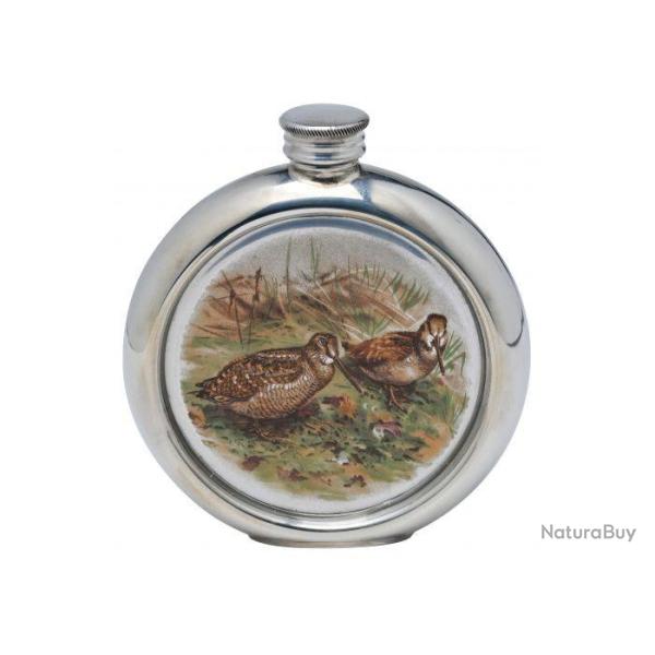 Flasque ronde tain dcore bcasse et sanglier