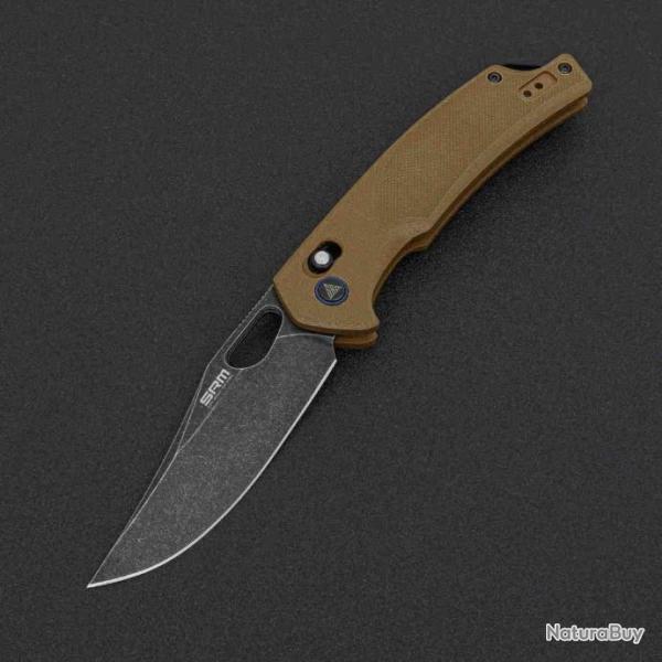 Couteau SRM Knives 9201 Ambi Lock Lame D2 Manche Brown G10 Clip SRM9201GW