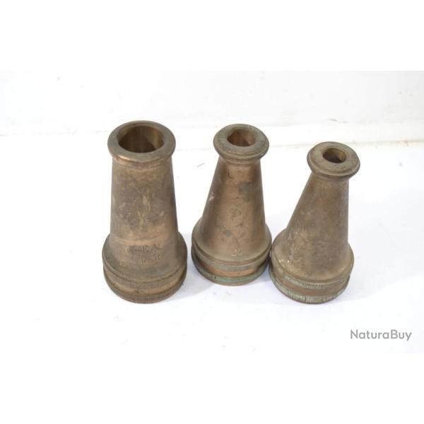 Lot x3 buses embout lance incendie laiton bronze pour motopompe Bernard Arm�e Fran�aise pompier buse