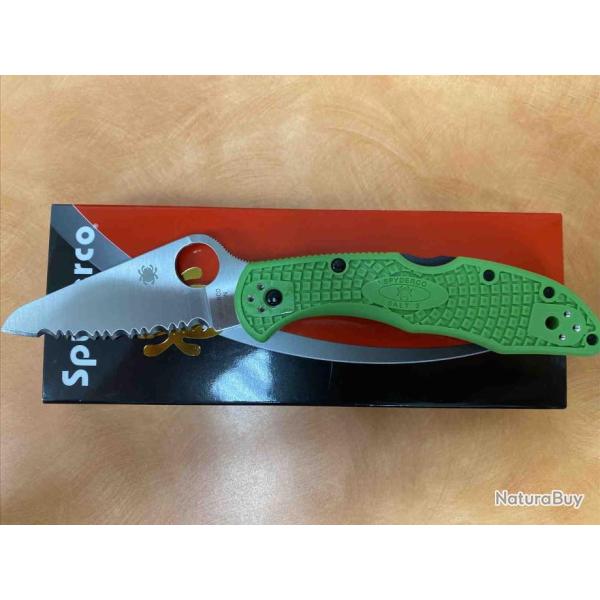 Couteau Spyderco Salt 2 Green Delica 4 Lame Acier LC200N Manche FRN Made Japan SC88FSGR2