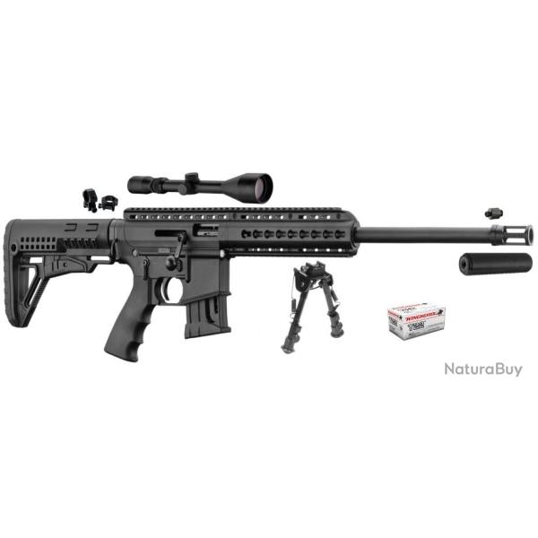 PACK Carabine PALLAS BA-15 22lr noire + lunette + silencieux + balles + bipied - Livraison Offerte