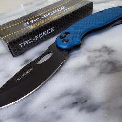 Couteau Tactical Urban Tac Force Rapid Lock Lame 3Cr13 Manche Alu Blue Clip TF1037BL
