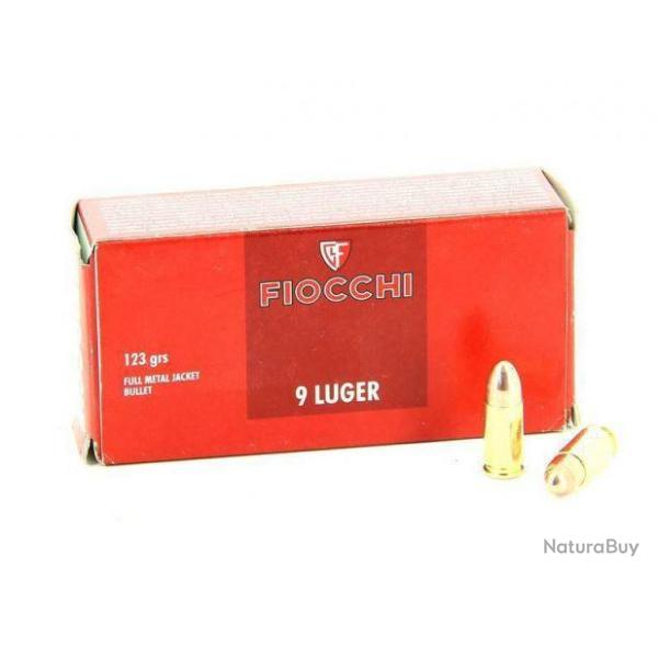 Boite de 50 munitions 9x19 124 gr FMJ  Fiocchi ou autres marques selon arrivage