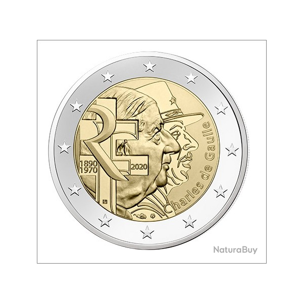 2 Euros 2020 Charles de Gaulle G�n�ral de Brigade en fond de pi�ce et Pr�sident au premier plan